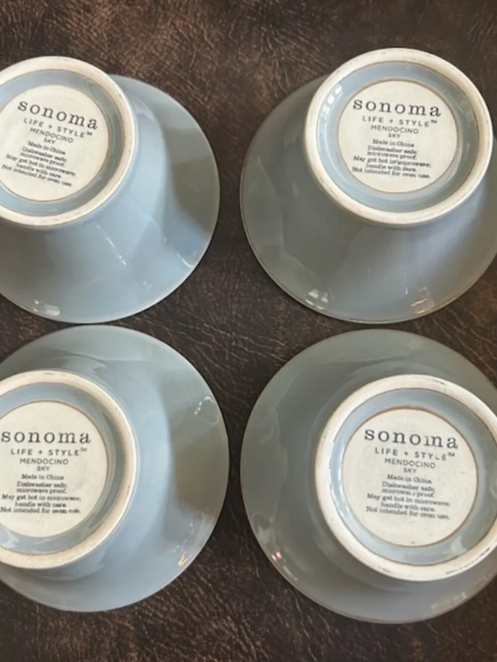 Set of 4 Sonoma Life & Style Mendocino Sky Blue Oatmeal Stoneware Bowls